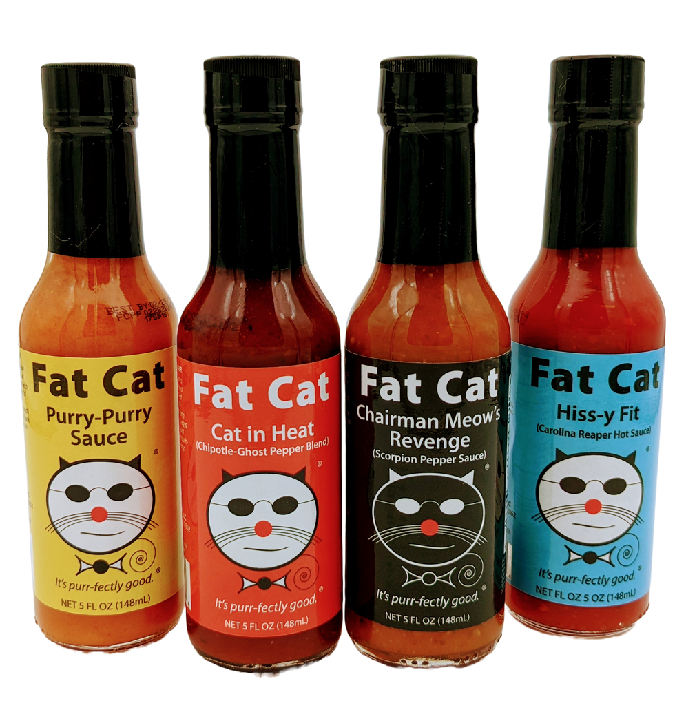 Coffret cadeau sauce piquante - Ensemble de 4 bouteilles de sauce piquante « Funny Cat Name »